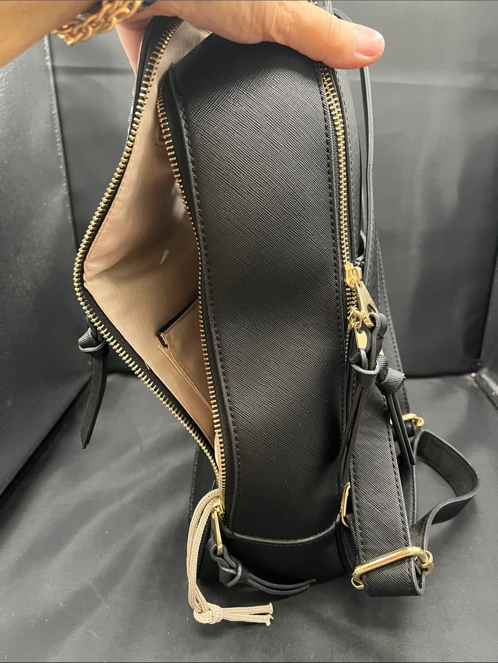 Calpak Black Faux Leather Backpack with Gold Hardware